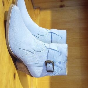Light Blue Suede Ankle Boots